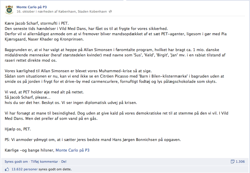 Monte Carlo-værternes ironiske statusopdatering ovenpå Vild Med Allan